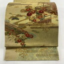 袋帯 秀品 落款あり 菊 橋 箔 螺鈿 よもぎ色 お太鼓柄 正絹 【中古】(4)