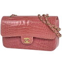 シャネル CHANEL ココマーク Wフラップ チェーン ショルダーバッグ Wチェーン ハンドバッグ ショルダーバッグ クロコダイル ピンク レディース 【中古...