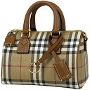 バーバリー BURBERRY ミニ ボーリングバッグ チェック柄 2WAY ショルダーバッグ ミニボストン ハンドバッグ コーティングキャンバス ベージュ 80...