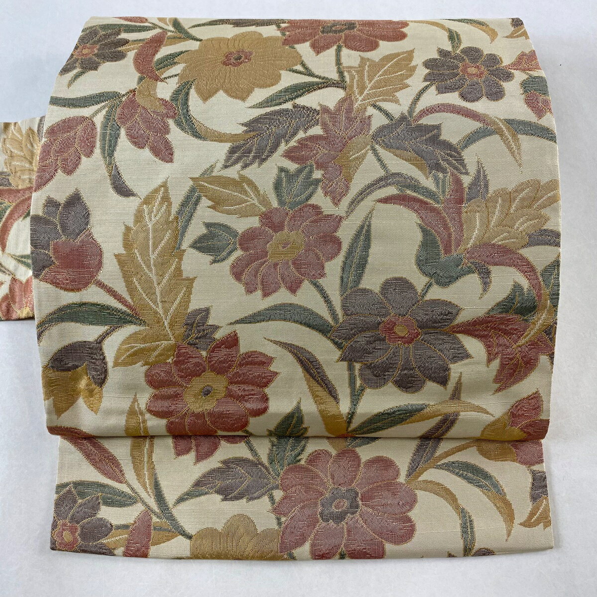 名古屋帯 優品 草花 ベージュ 正絹 【中古】のサムネイル