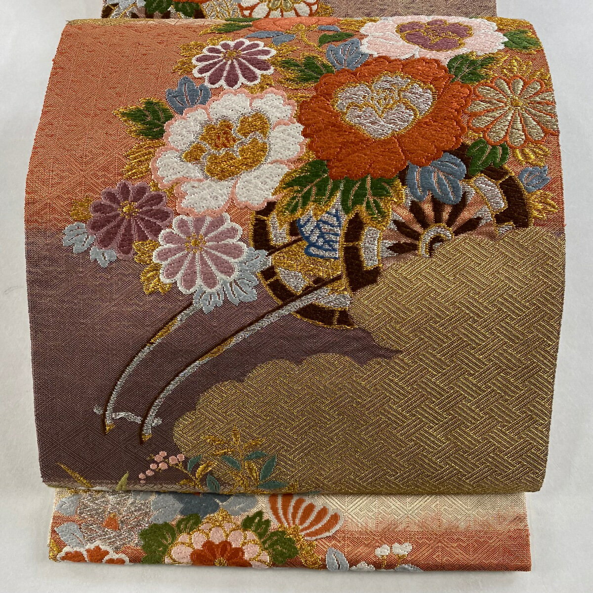 袋帯 美品 秀品 花車 雲文 金銀彩 唐織 赤茶 六通 正絹 【中古】