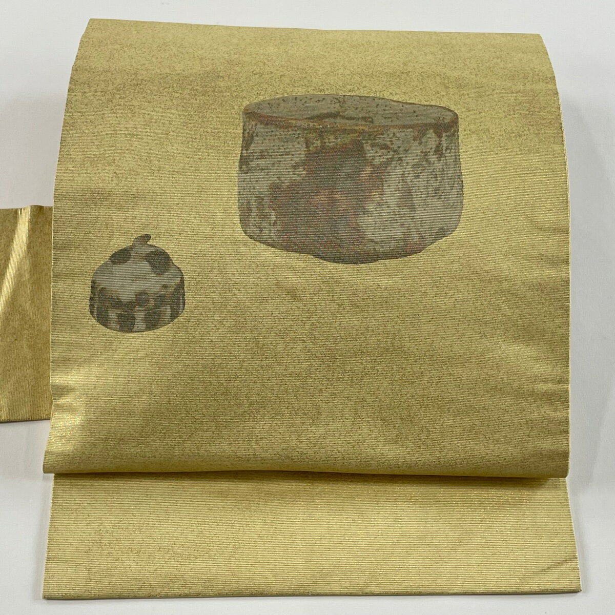 【最終値引き】 名古屋帯 優品 茶器 箔 金色 正絹 【中古】 msp70
