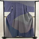 訪問着 身丈155.5cm 裄丈65cm M 袷 立涌 草花 青紫 正絹 秀品 【中古】