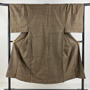 男着物 身丈143.5cm 裄丈66.5cm M 袷 アンサンブル 紬 茶色 正絹 秀品 【中古】