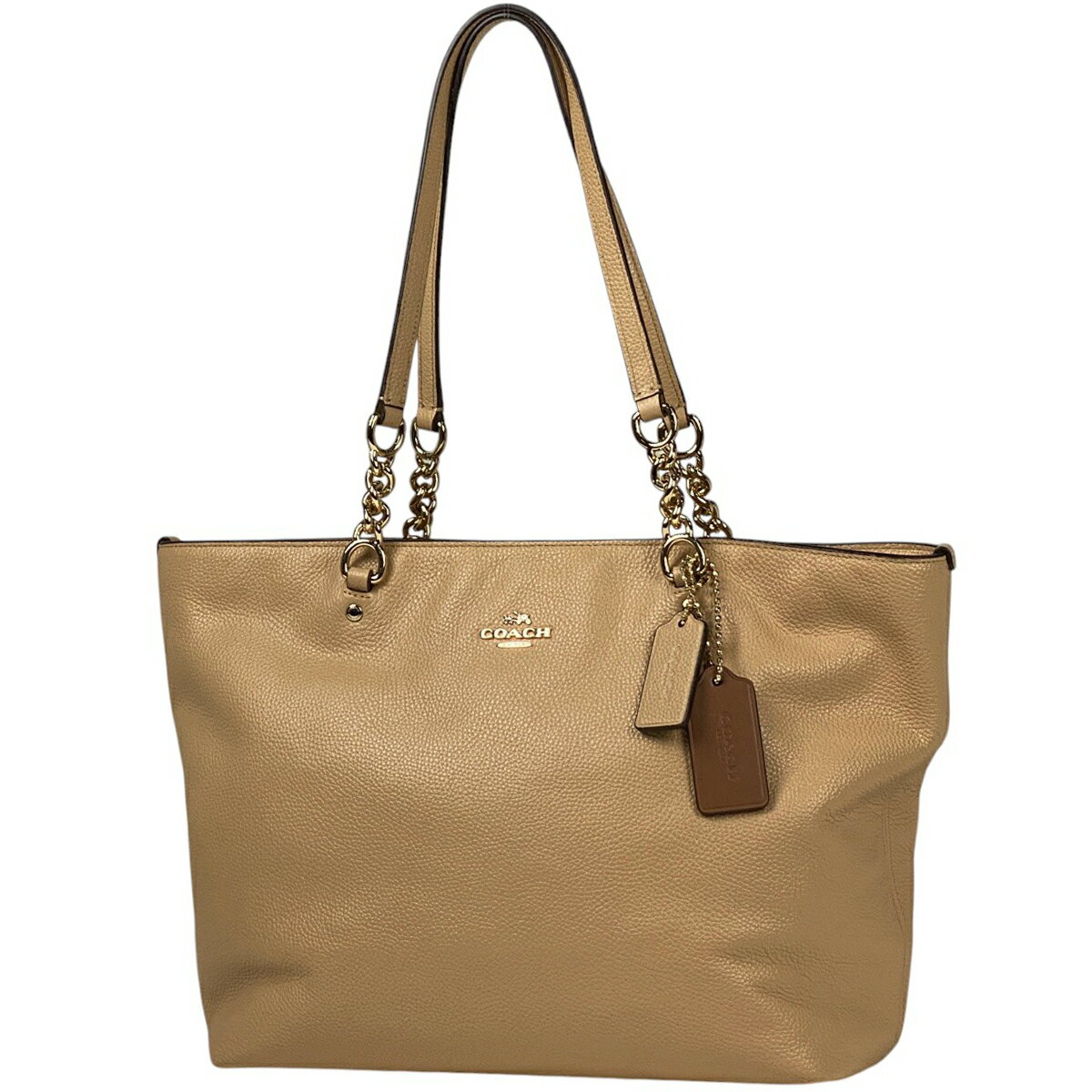 コーチ COACH ロゴ チェーン トートバッグ ショルダーバッグ トートバッグ レザー ベージュ 36600 レディース 【中古】