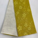半幅帯 美品 優品 桜 からし色 化繊 【中古】
