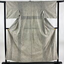 紬 身丈155.5cm 裄丈61cm S 袷 雪輪 灰白 正絹 秀品 【中古】