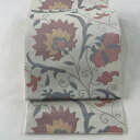 袋帯 美品 秀品 紬地 関西仕立て 花唐草 灰色 六通 正絹 【中古】 msp70(4)