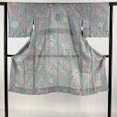 長襦袢 身丈118.5cm 裄丈62.5cm S 枝花 地紋 染め分け ぼかし 灰紫 正絹 美品 秀品 【中古】