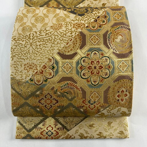 袋帯 美品 秀品 彩麗華文集 花唐草 金糸 箔 金色 六通 正絹 【中古】 袋帯 美品 秀品 彩麗華文集 花唐草 金糸 箔 金色 六通 正絹 【中古】