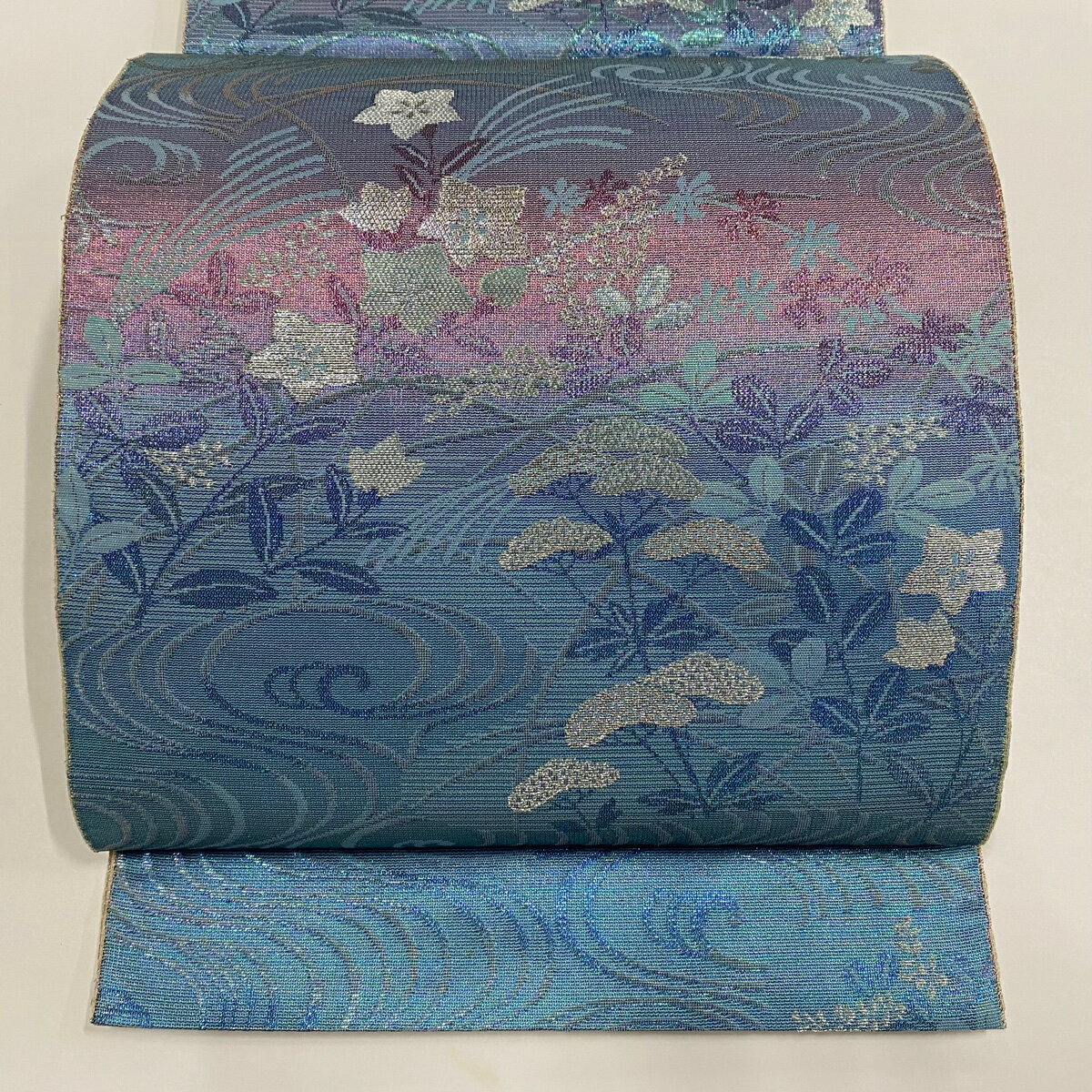 袋帯 美品 逸品 落款あり 佐波理綴 醍醐寺定 金銀糸 箔 灰 袋帯 美品 逸品 落款あり 佐波理綴 醍醐寺定 金銀糸 箔 灰