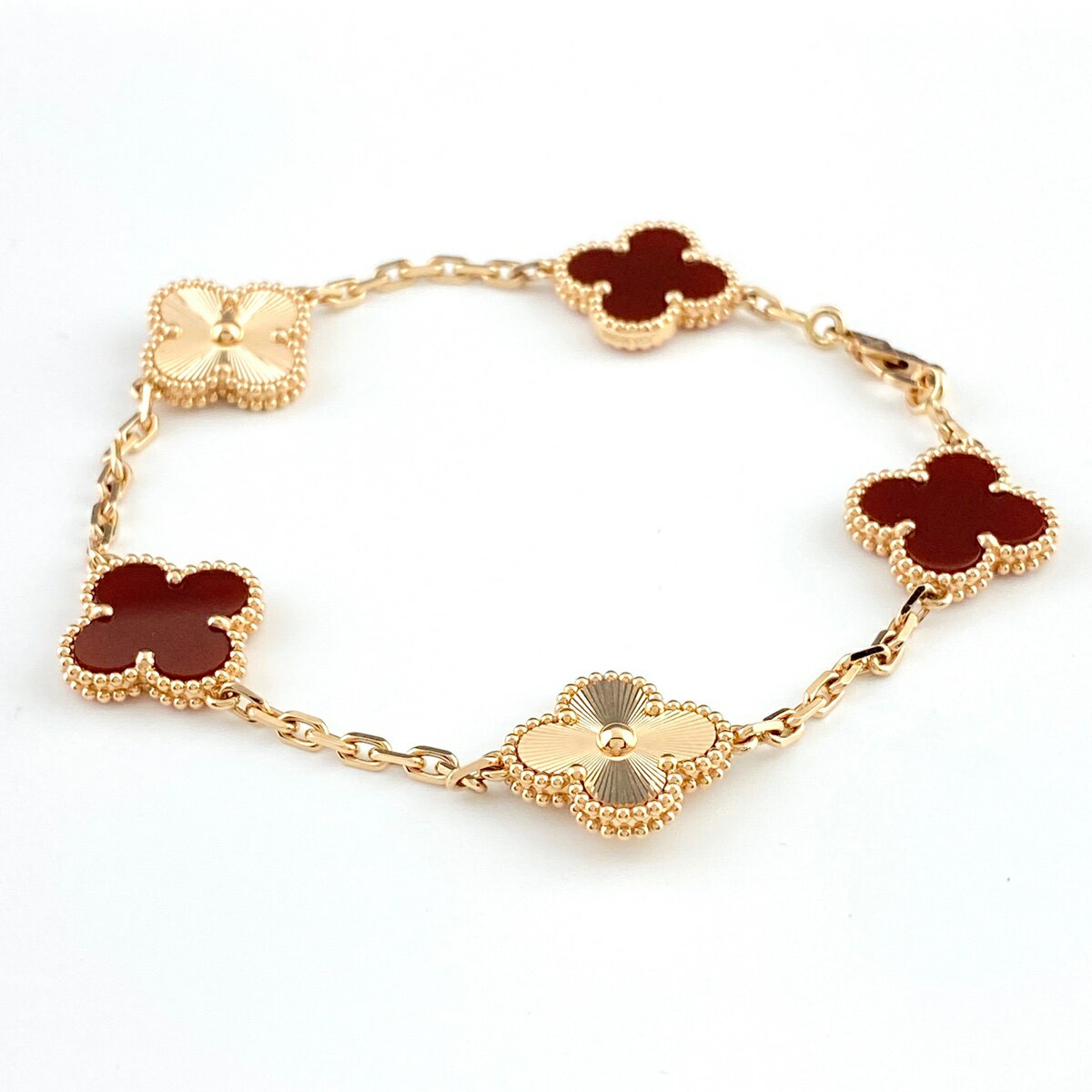【ラッピング可】ヴァンクリーフ＆アーペル Van Cleef ＆ Arpels ヴィンテージ アルハンブラ ブレスレット PG ピンクゴールド 腕輪 カーネリアン 5モチーフ ブレスレット 750 カーネリアン レディース 【中古】のサムネイル