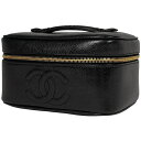 シャネル CHANEL ココマーク バニティバッグ メイク 小物入れ 化粧ポーチ キャビアスキン ブラック A01997 レディース 【中古】