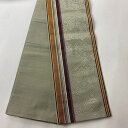 半幅帯 優品 双鳥 草花 灰緑 正絹 【中古】