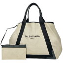 バレンシアガ BALENCIAGA ネイビーカバス M ハンドバッグ トートバッグ キャンバス ホワイト ブラック 339936 レディース 【中古】