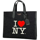 ケイトスペード Kate Spade ロゴ トートバッグ 2WAY ショルダーバッグ アイ ラブ ニューヨーク トートバッグ キャンバス ブラック レディース ...