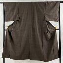男着物 身丈143cm 裄丈66cm L 袷 小紋 紬地 幾何学 焦茶色 正絹 秀品 【中古】
