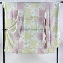 長襦袢 身丈127cm 裄丈70.5cm L 振袖用 桜 市松 黄緑色 正絹 美品 名品 【中古】