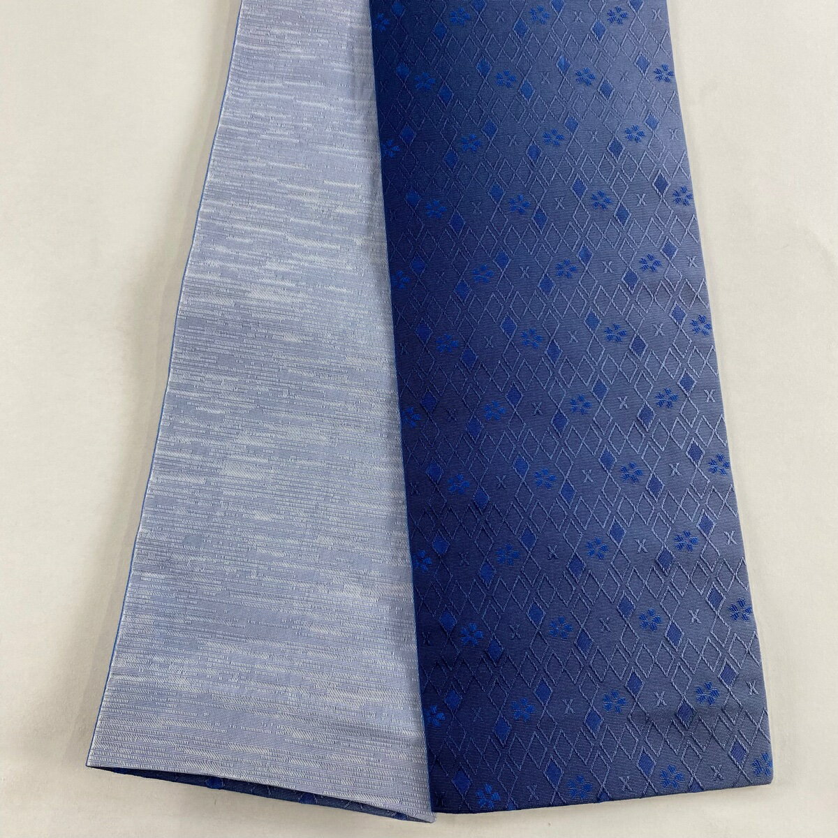 半幅帯 優品 桜 菱 青 化繊 【中古】