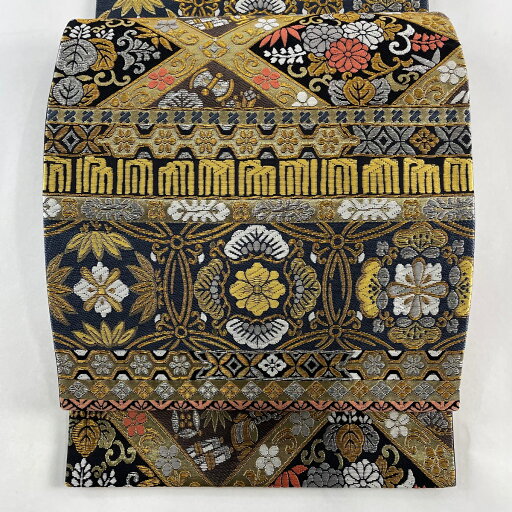 袋帯 名品 花唐草 松竹梅 唐織 金銀糸 黒 六通 正絹 【中古】 msp50 袋帯 名品 花唐草 松竹梅 唐織 金銀糸 黒 六通 正絹 【中古】 msp50