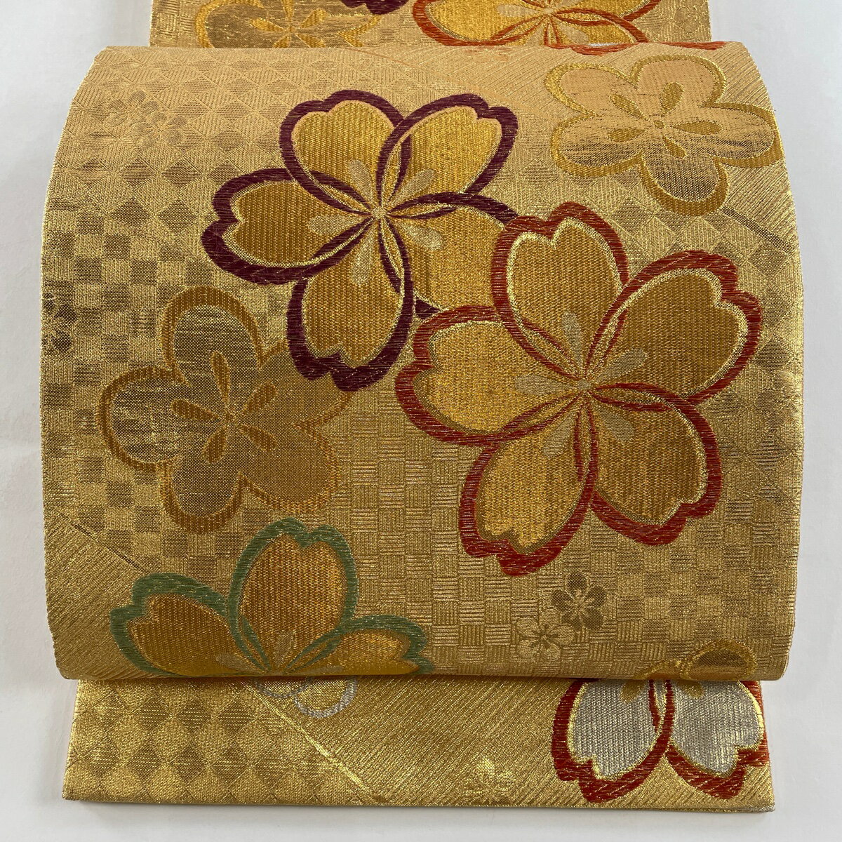 袋帯 秀品 桜 梅 金銀糸 箔 金色 六通 正絹 【中古】 msp30
