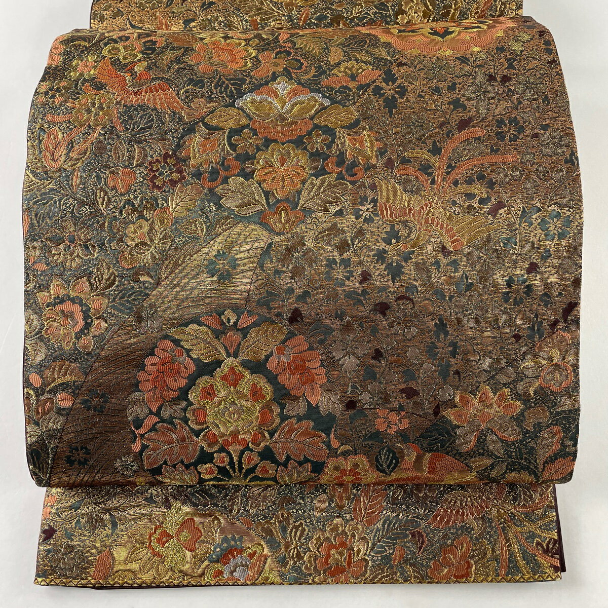 袋帯 美品 秀品 華文 鳥 金糸 箔 金色 六通 正絹 【中古】