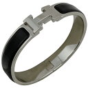 【ラッピング可】エルメス HERMES クリッククラック PM 腕輪 Hロゴ バングル シルバーメッキ シルバー ブラック レディース 【中古】