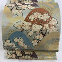 袋帯 秀品 桜 山並み 箔 金糸 灰緑 六通 正絹 【中古】 msp50(4)