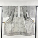 長襦袢 身丈117cm 裄丈64.5cm M 鳥獣戯画 灰色 正絹 美品 名品 【中古】
