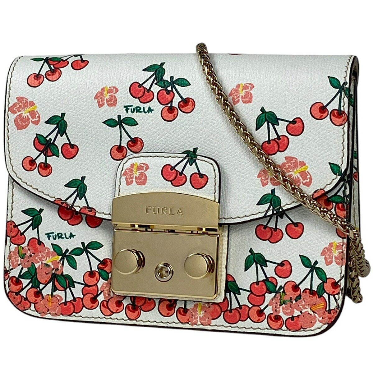 フルラ Furla メトロポリス チェーン ショルダーバッグ ミニ クラッチ チェリー ショルダーバッグ レザー ホワイト マルチカラー レディース 【中古】 msp29
