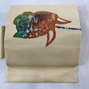 【最終値引き】 名古屋帯 優品 落款あり 幾何学 クリーム 正絹 【中古】 msp70