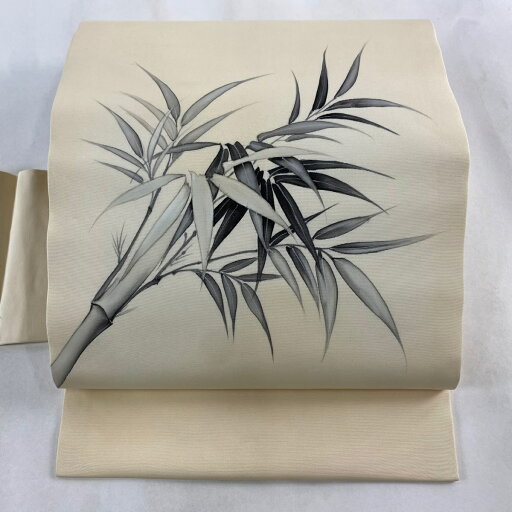 名古屋帯 優品 笹 ぼかし クリーム 正絹 【中古】 名古屋帯 優品 笹 ぼかし クリーム 正絹 【中古】