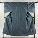 男着物 身丈148cm 裄丈65.5cm L 袷 アンサンブル 紬 亀甲絣 紺色 正絹 秀品 【中古】