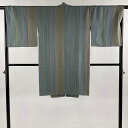 【最終値引き】 道中着 身丈101cm 裄丈66.5cm M 落款あり 縦縞 灰緑 正絹 名品 【中古】 msp70
