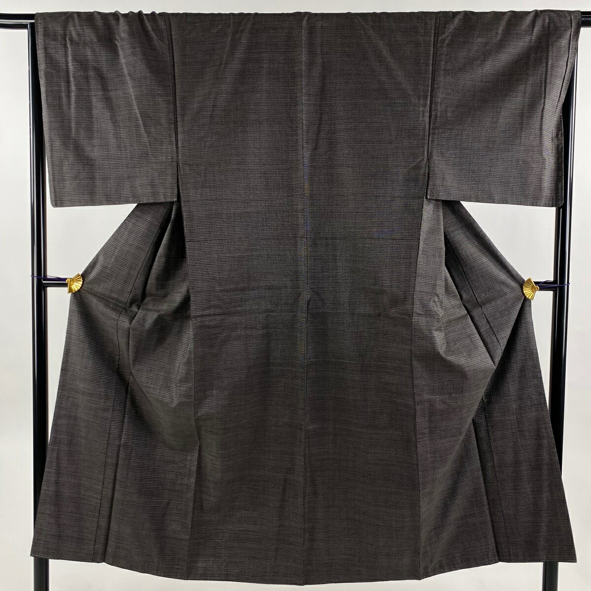 男着物 身丈145.5cm 裄丈67cm M 袷 紬 アンサンブル 亀甲絣 焦茶色 正絹 美品 秀品 【中古】