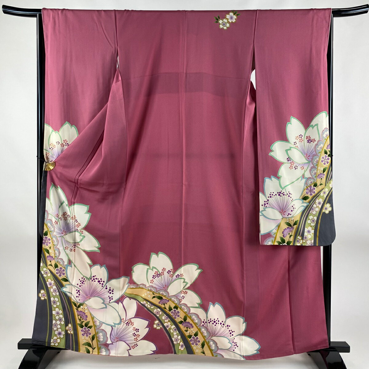 振袖 身丈162cm 裄丈66.5cm M 袷 桜 金彩 ピンク 正絹 名品 【中古】