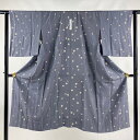 長襦袢 身丈125cm 裄丈63.5cm S 桜 青灰色 正絹 秀品 【中古】