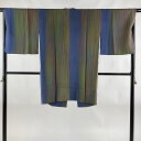 【最終値引き】 道中着 身丈93cm 裄丈67cm M 伊と幸 和装コート 縞 ぼかし 茶緑色 正絹 美品 名品 【中古】 msp70