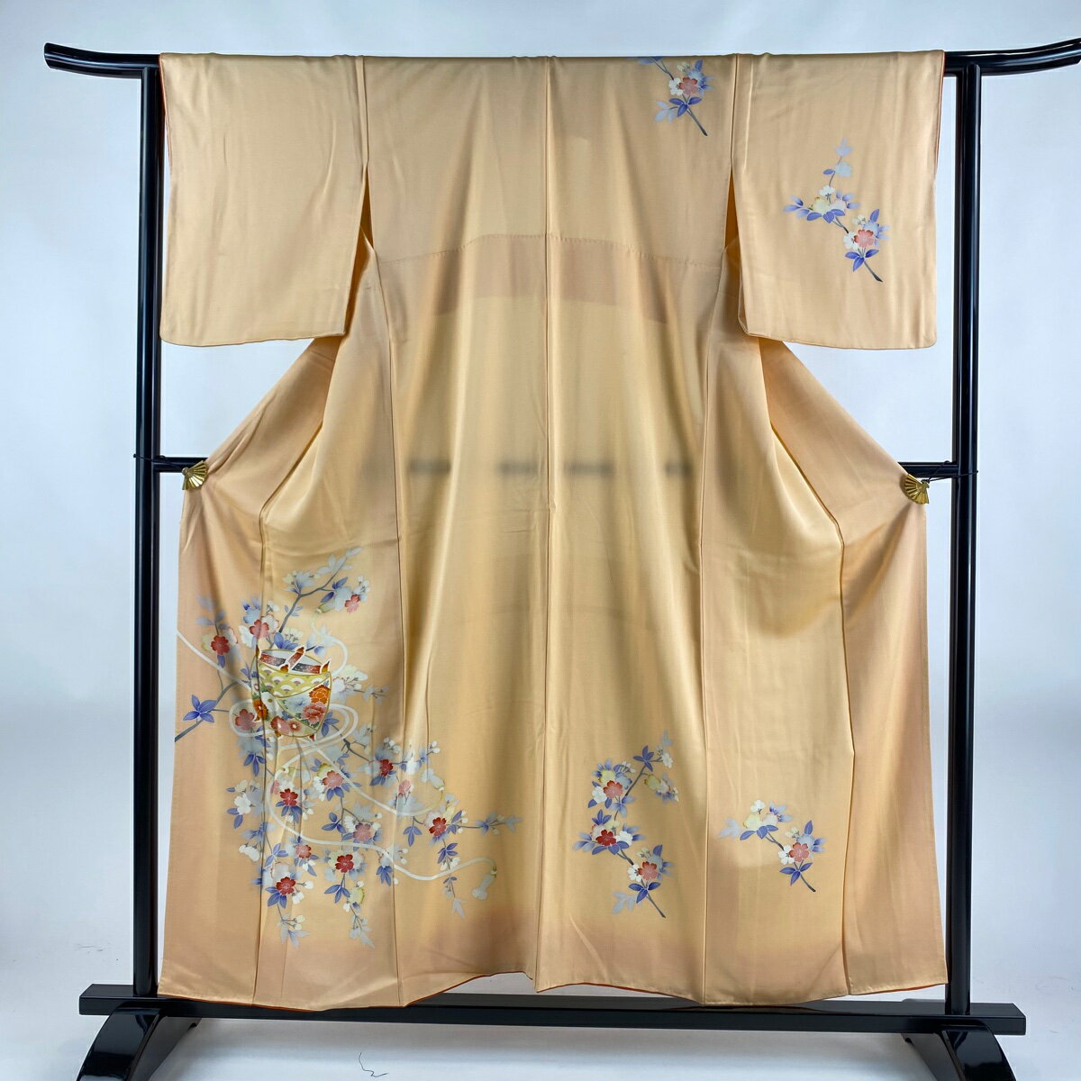 付下げ 身丈156cm 裄丈63cm S 袷 糸巻き 桜 薄オレンジ 正絹 優品 【中古】 msp30