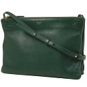 セリーヌ CELINE トリオ ショルダーバッグ ラージ ショルダーバッグ レザー グリーン レディース 【中古】