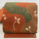 【最終値引き】 名古屋帯 美品 優品 葉柄 幾何学模様 紬地 絞り 赤茶 正絹 【中古】 msp70