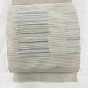 名古屋帯 美品 秀品 八寸名古屋帯 松葉仕立て 夏帯 縞 金銀糸 灰色 正絹 【中古】