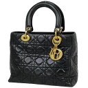 クリスチャンディオール Christian Dior レディディオール カナージュ ミディアム ハンドバッグ レザー ブラック レディース 【中古】 msp29