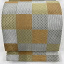 袋帯 美品 秀品 格子 幾何学模様 金銀糸 灰白 全通 正絹 【中古】(4)