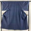 男着物 身丈142cm 裄丈65cm M 袷 アンサンブル 紬 濃紺 正絹 優品 【中古】
