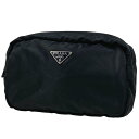 プラダ PRADA ロゴプレート ポーチ メイク コスメ 小物入れ 化粧ポーチ ナイロン ネロ(ブラック) レディース 【中古】