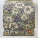 袋帯 美品 逸品 初代 久保田一竹 落款あり 辻が花 金糸 灰緑 お太鼓柄 正絹 【中古】