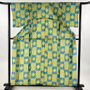 浴衣 身丈158cm 裄丈62.5cm S 絞り浴衣 ますいわ屋 幾何学模様 青緑 綿 名品 【中古】