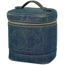 シャネル CHANEL ココマーク バニティバッグ CC メイク コスメ 化粧ポーチ デニム ブルー レディース 【中古】 msp29