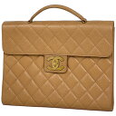 シャネル CHANEL ココマーク ビジネスバッグ マトラッセ ブリーフケース ビジネスバッグ キャビアスキン ベージュ A02794 レディース 【中古】